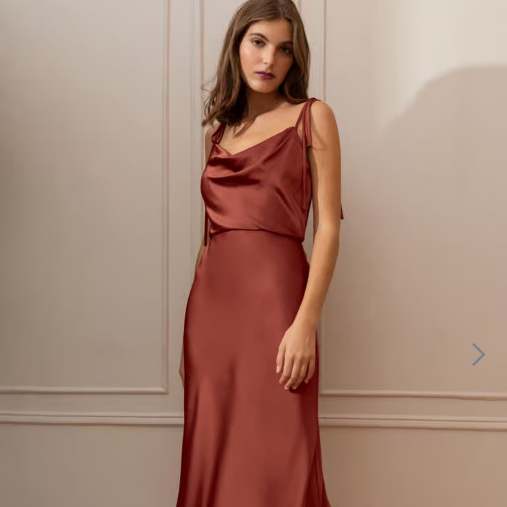 Jenny Yoo Luxe Satin Dress in Rust